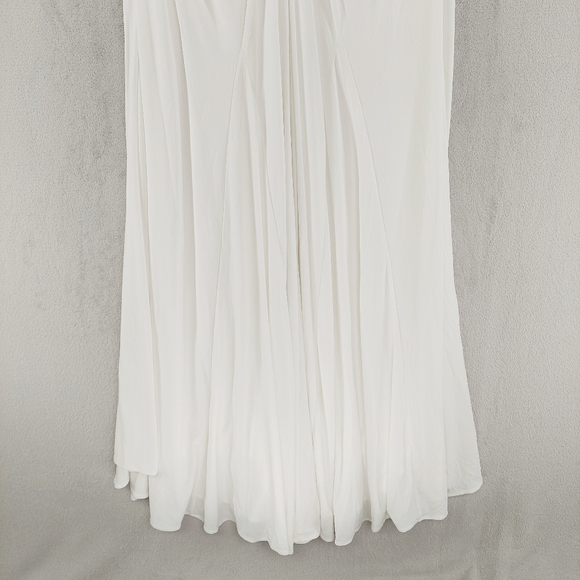 New Mac Duggal 12231 White Beaded Cuff Drop Shoulder Faux Wrap Gown Dress Z79 - Picture 7 of 11